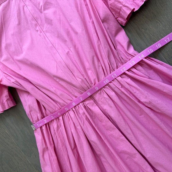 ARIAS Pink Poplin Gathered Shoulder Midi Puff Sleeve Dress - Size 0 - Picture 7 of 11